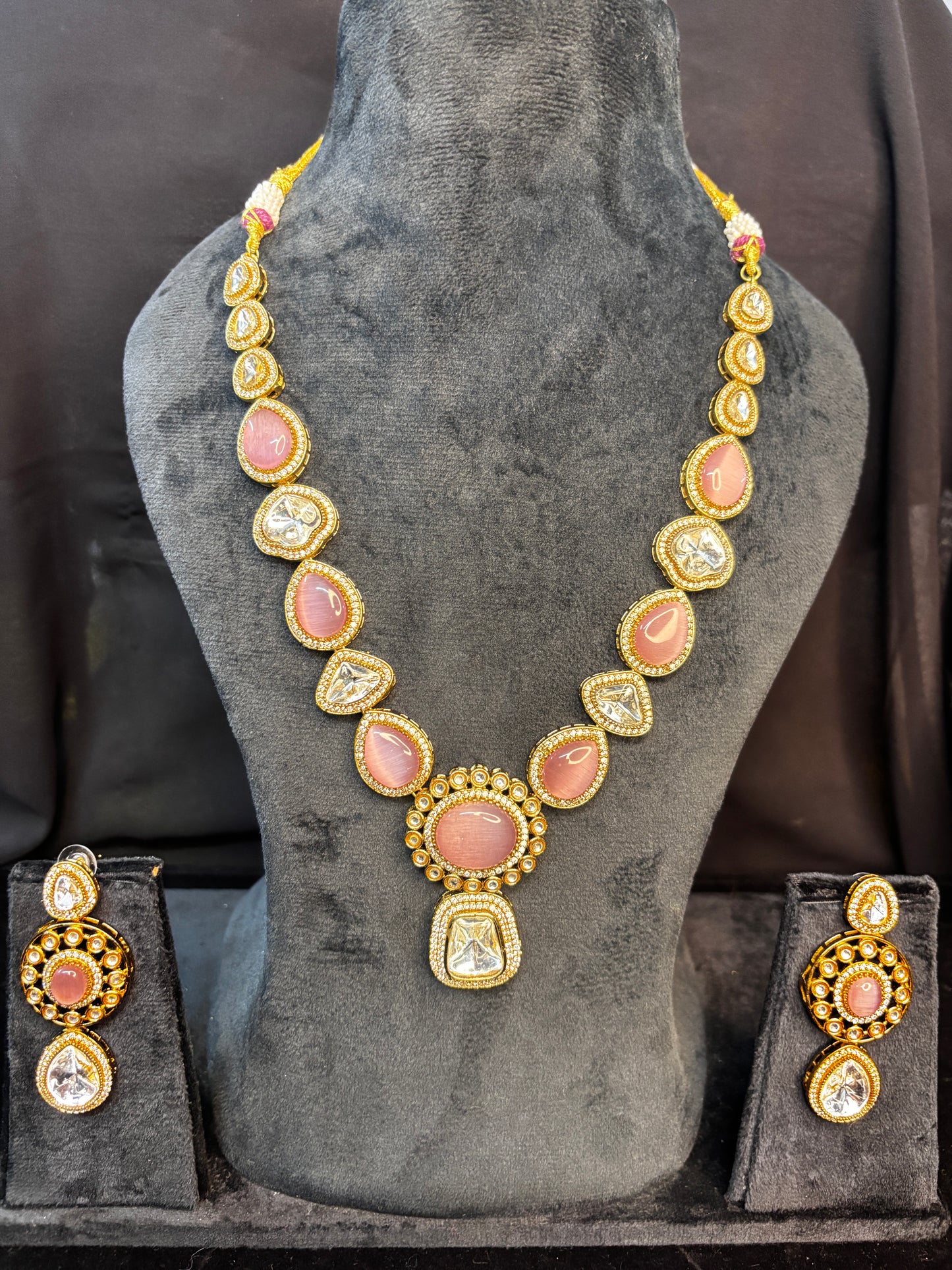 Pink Chalcedony and Diamond Jewelry Set