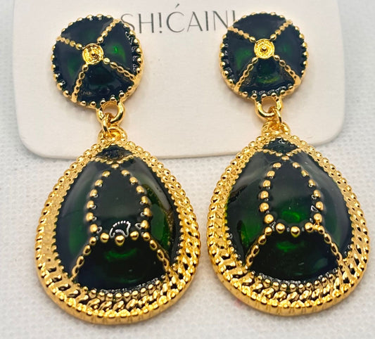 Deep Moss Gold Accent Earrings