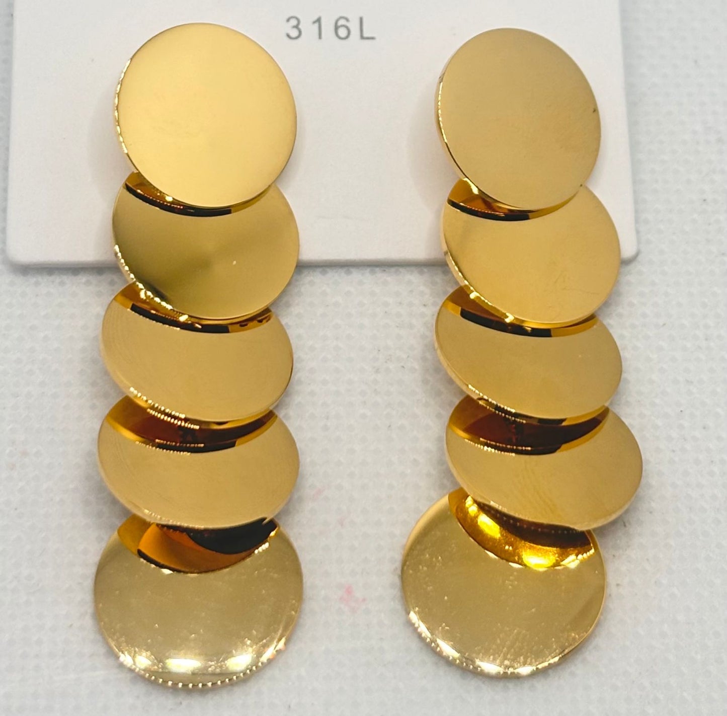 Golden Disc Drop Earrings