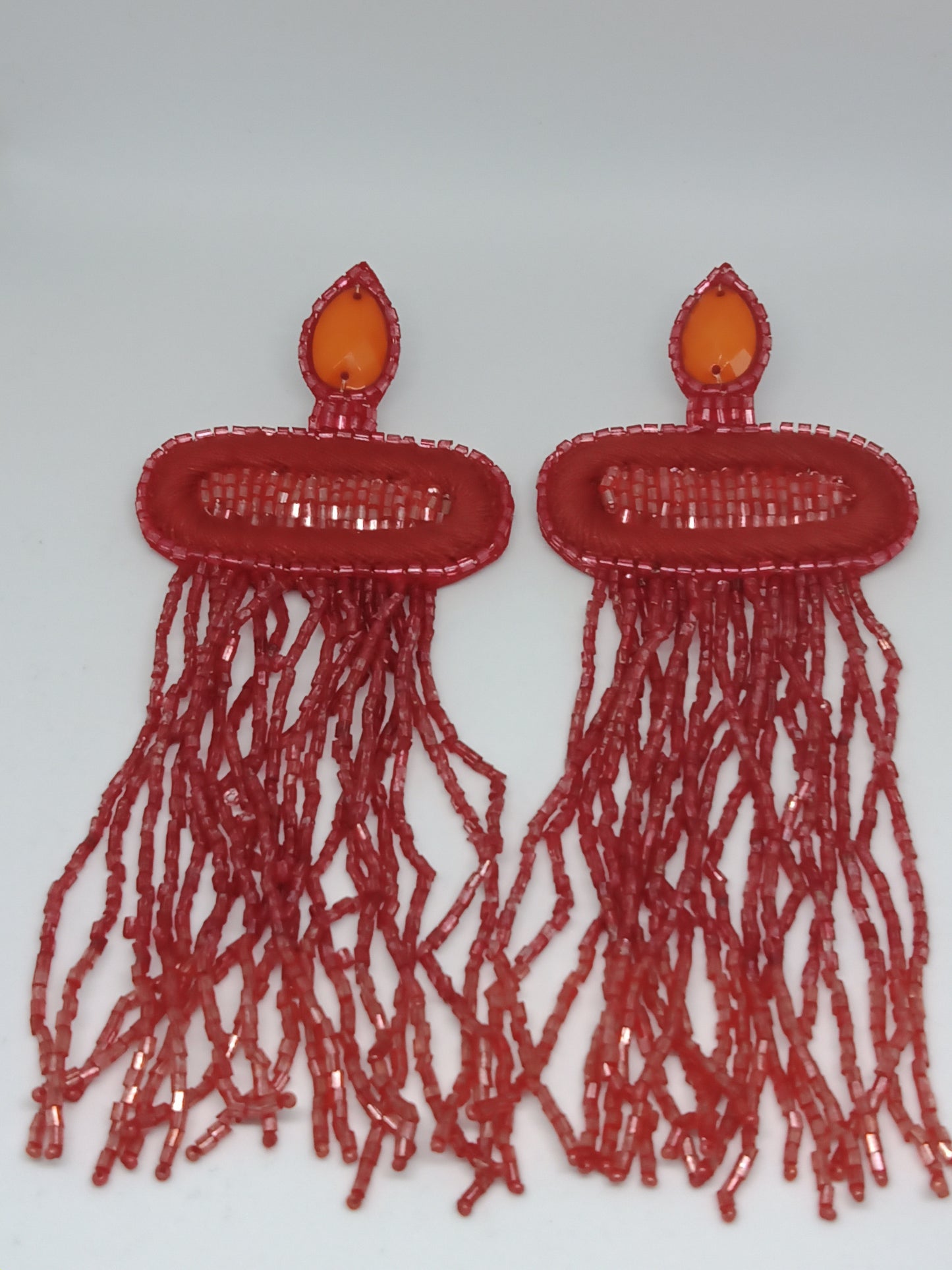 Red Stones and Beads Long Earrings