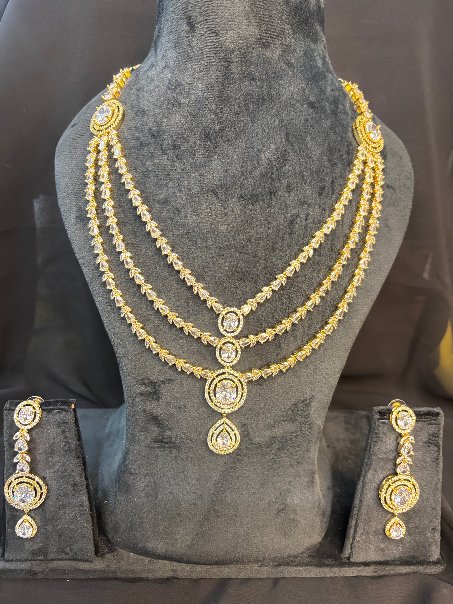 Three-Tiered Diamond Necklace Jewelry Set