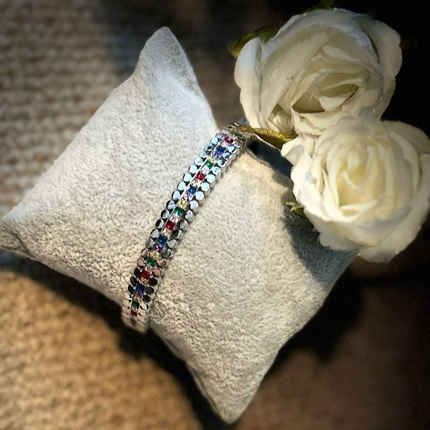 Multicolored Stones Silver Bracelet
